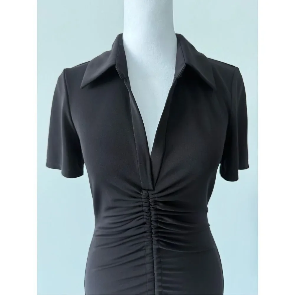 NWT Alice + Olivia Marsha Ruched Polo Mini Dress Tie